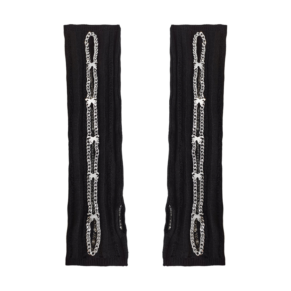 Fervooor Metal chain butterfly black long gloves