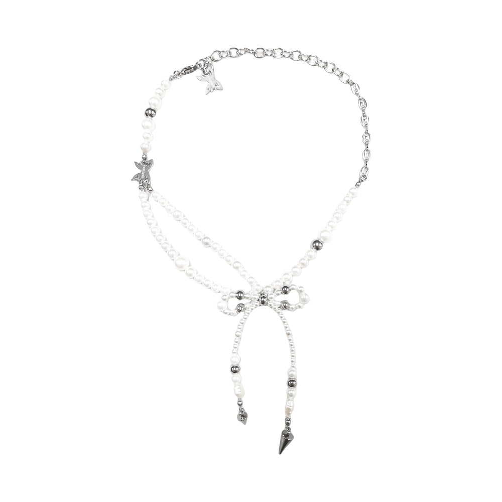 Fervooor Virtual Ribbon pearl bow necklace