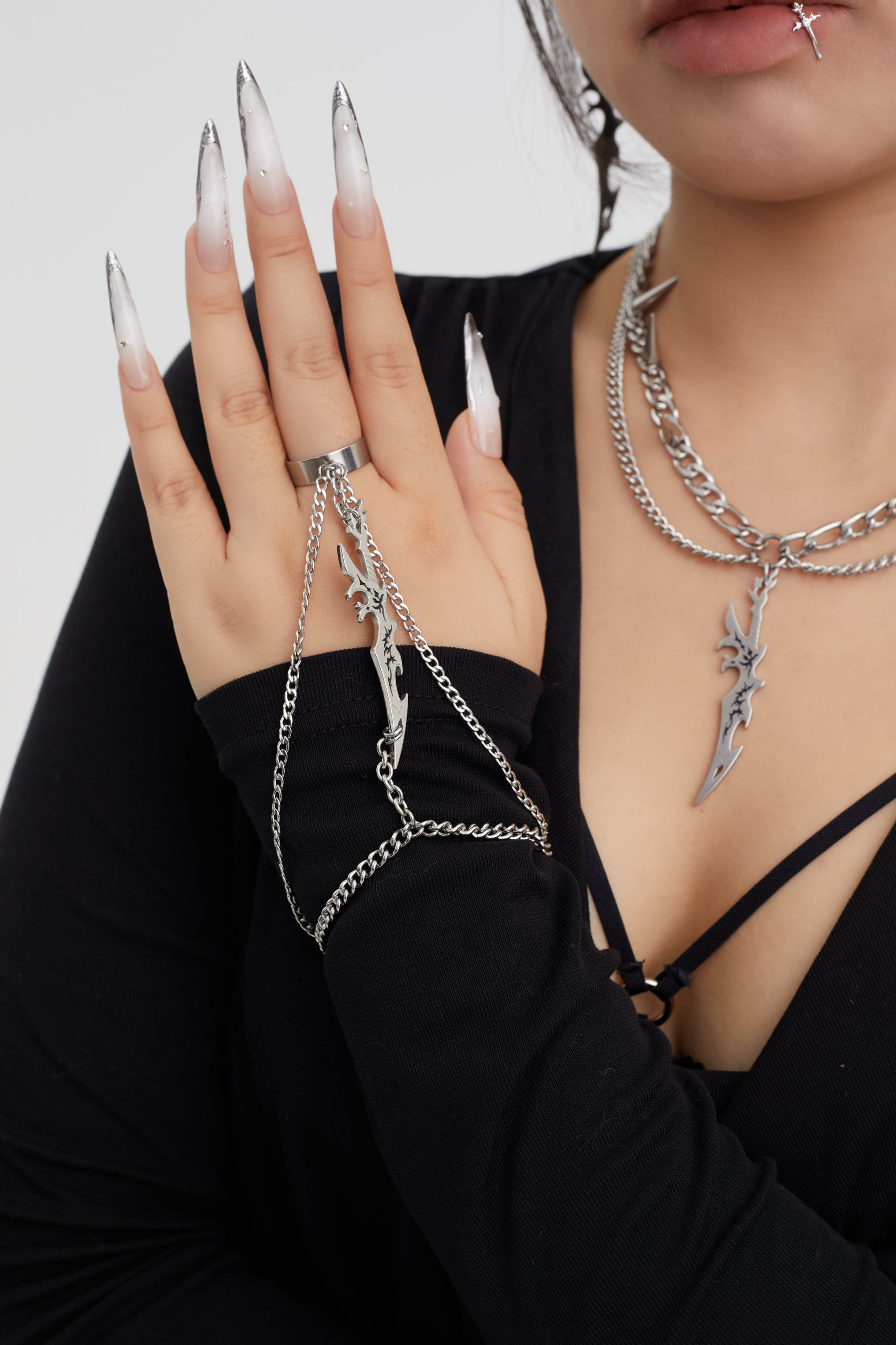 Fervooor Acid Knife hand chain ring+bracelet