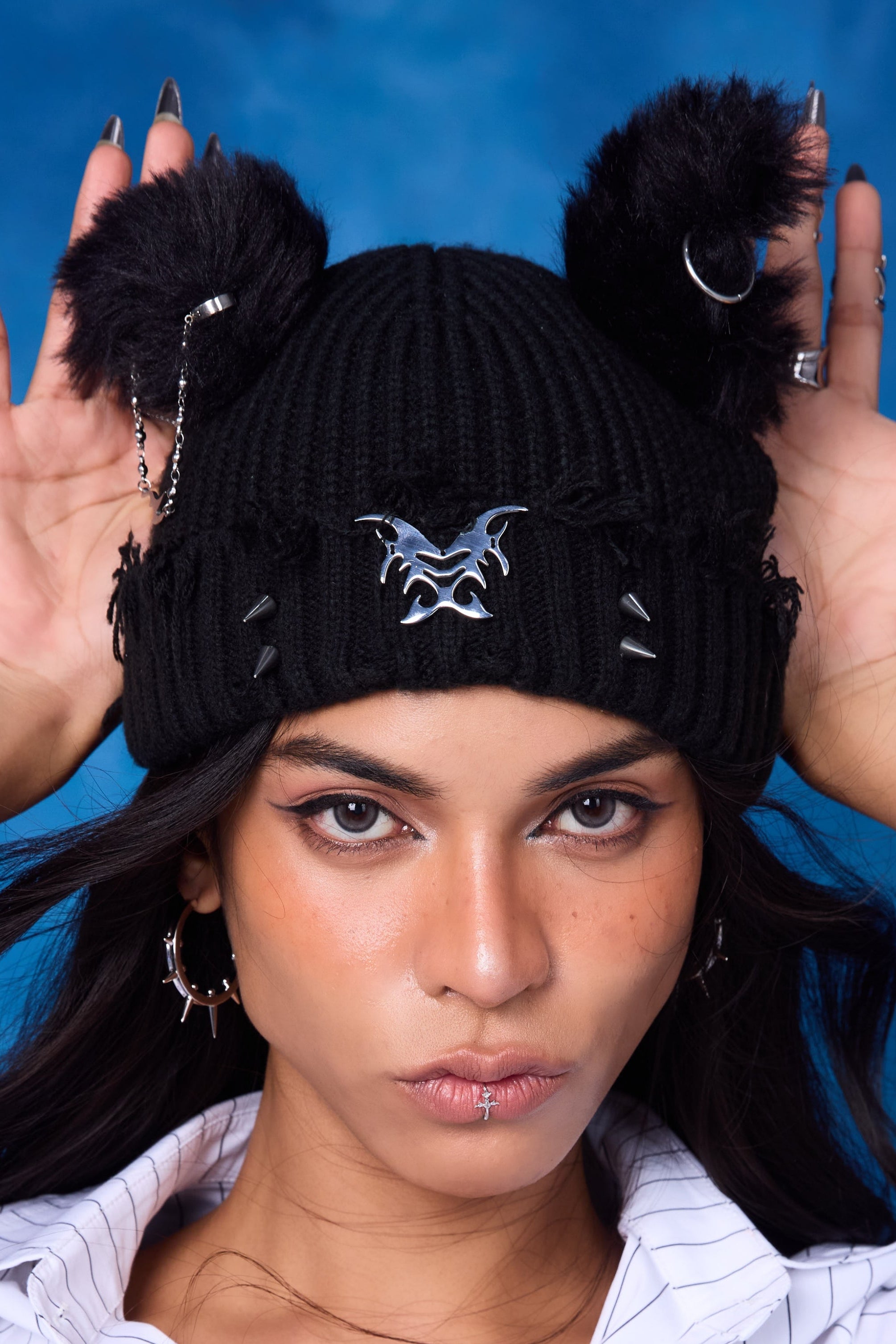 Fervooor black dog ear knit cap hat beanie