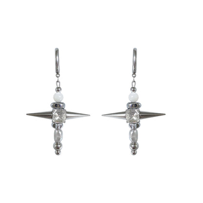 Fervooor Prickly Star white bead earrings