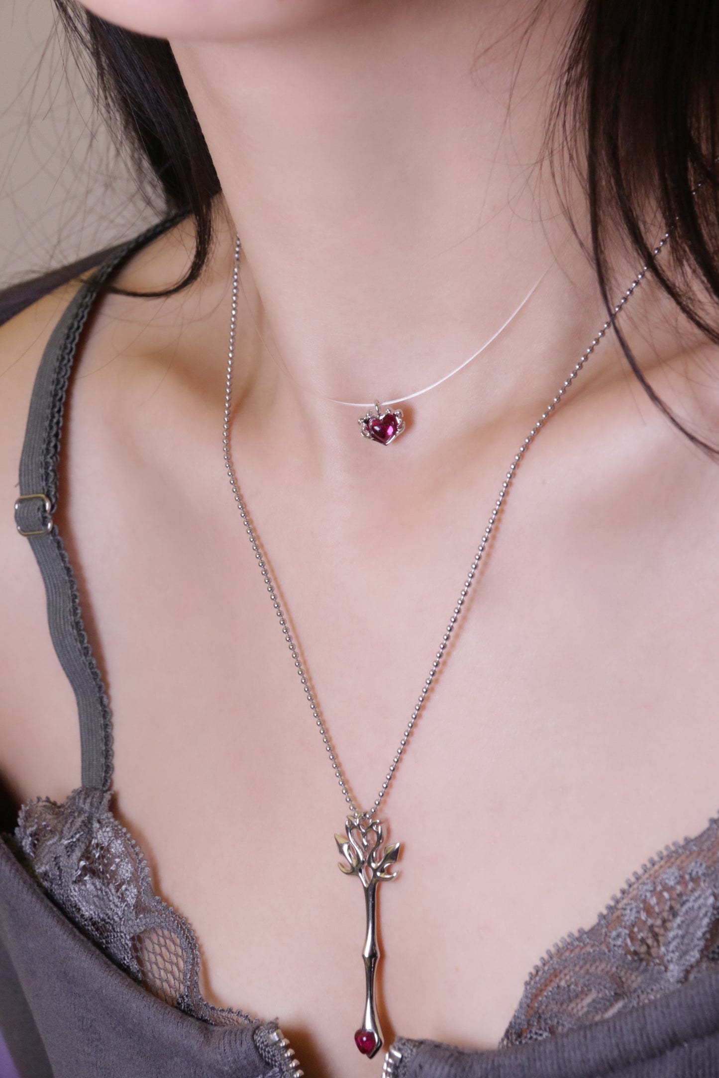 Fervooor love gift lab-created ruby heart choker