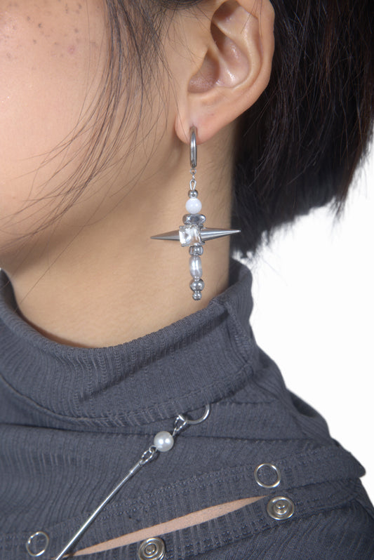 Fervooor Prickly Star white bead earrings