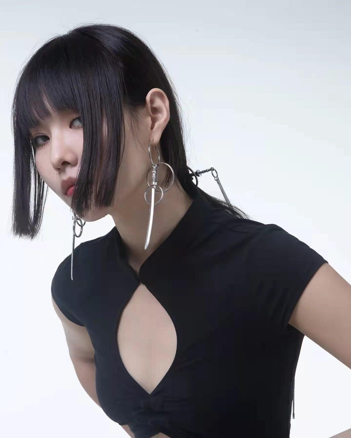 Fervooor Unique round and sword earrings hoop - Fervooor