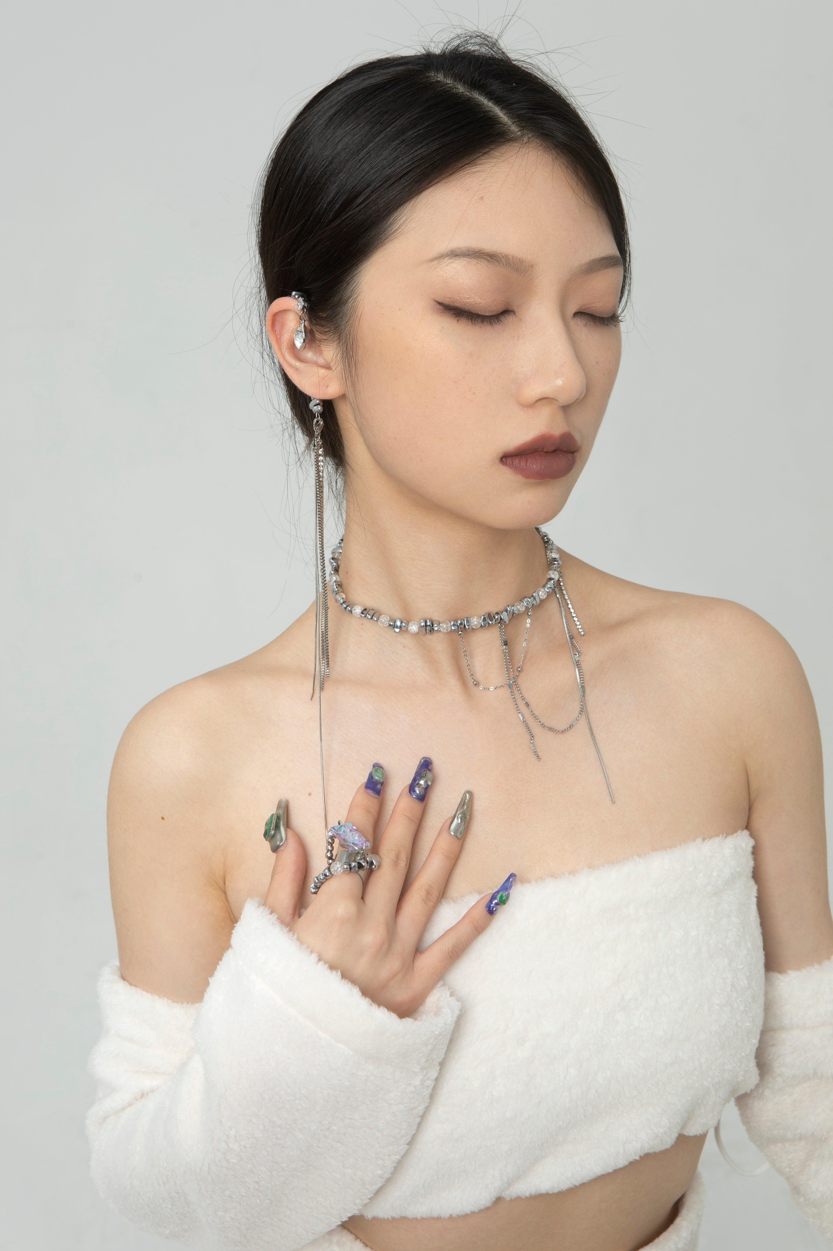 Fervooor Sliver stones tassel choker - Fervooor