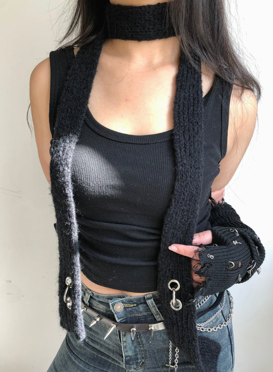 Fervooor black chunky yarn knitting rivet neckerchief