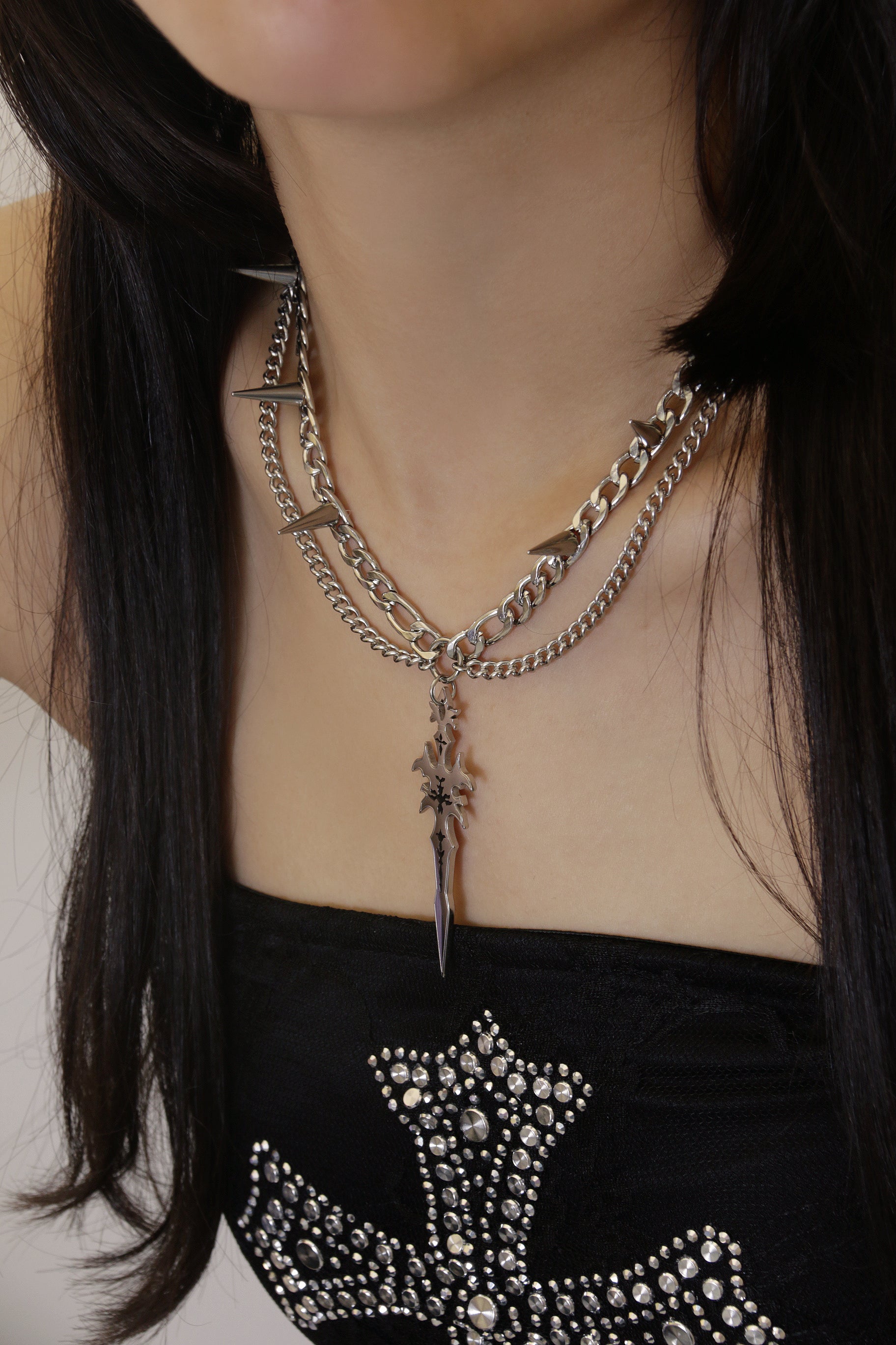 Fervooor Acid Style Sword spike layer necklace