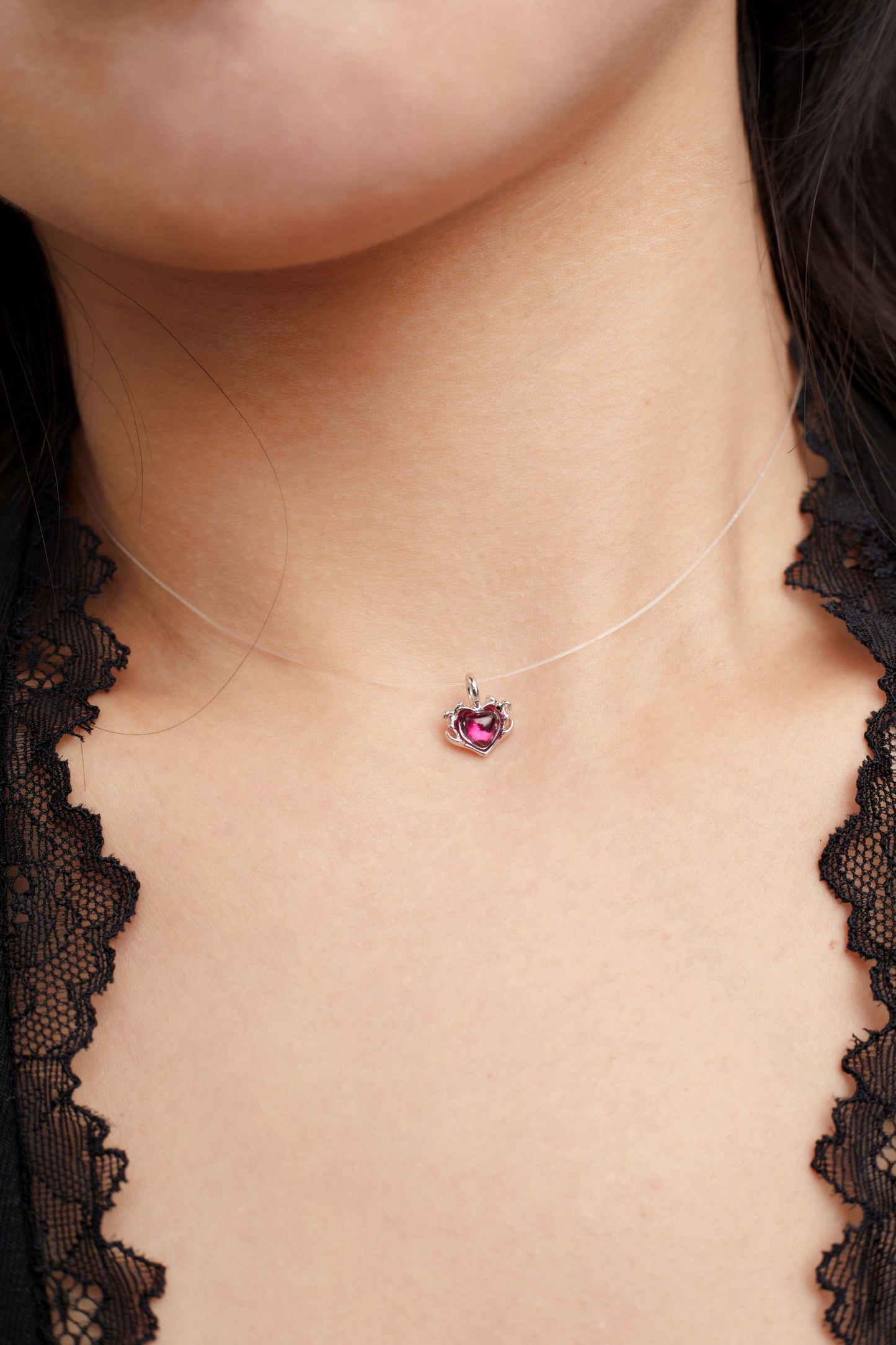Fervooor love gift lab-created ruby heart choker