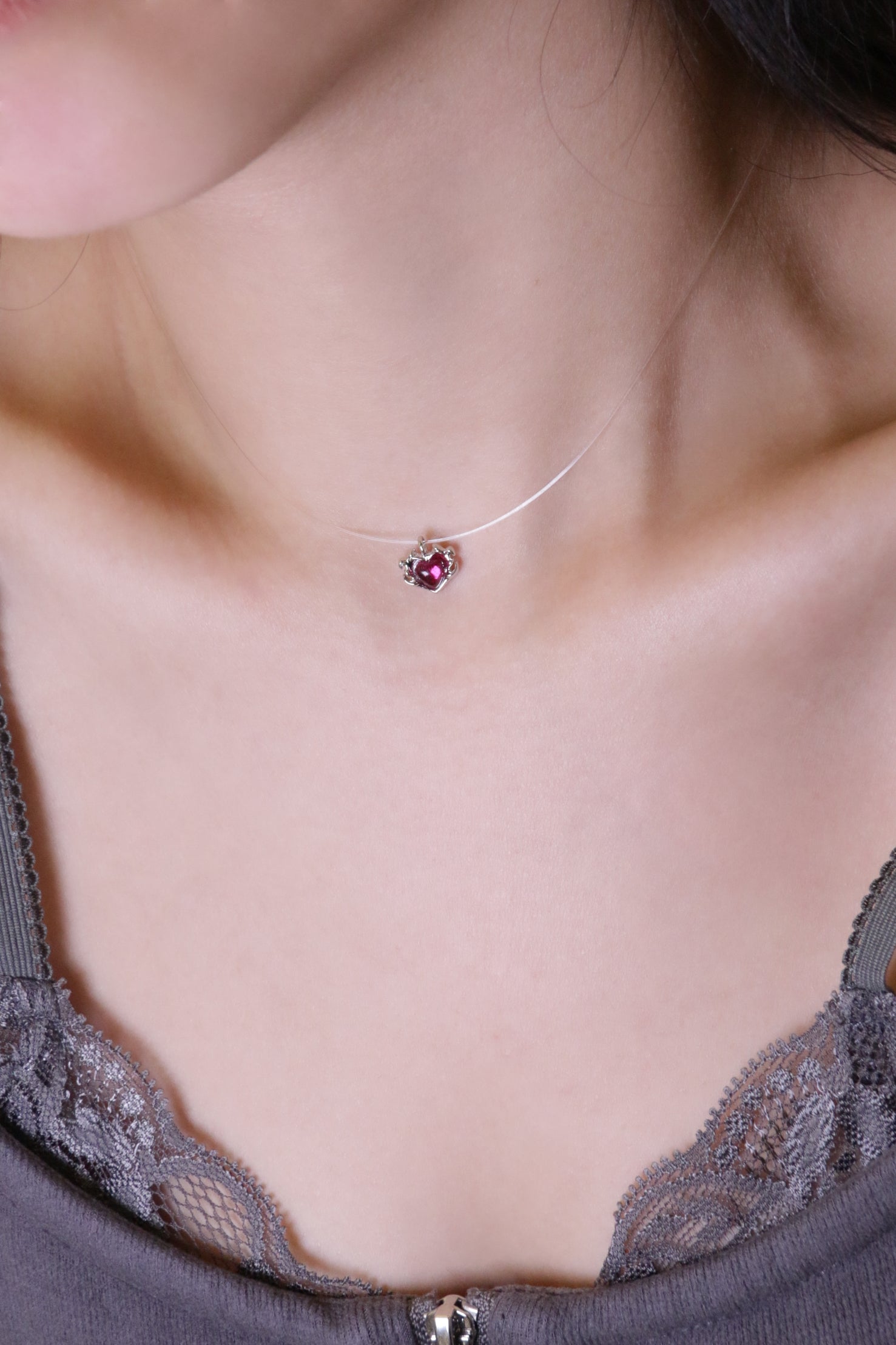 Fervooor love gift lab-created ruby heart choker