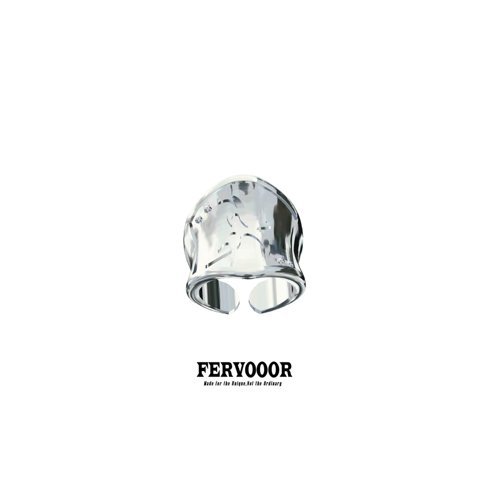 Fervooor Battle Angel Silver Engraved Shield Ring
