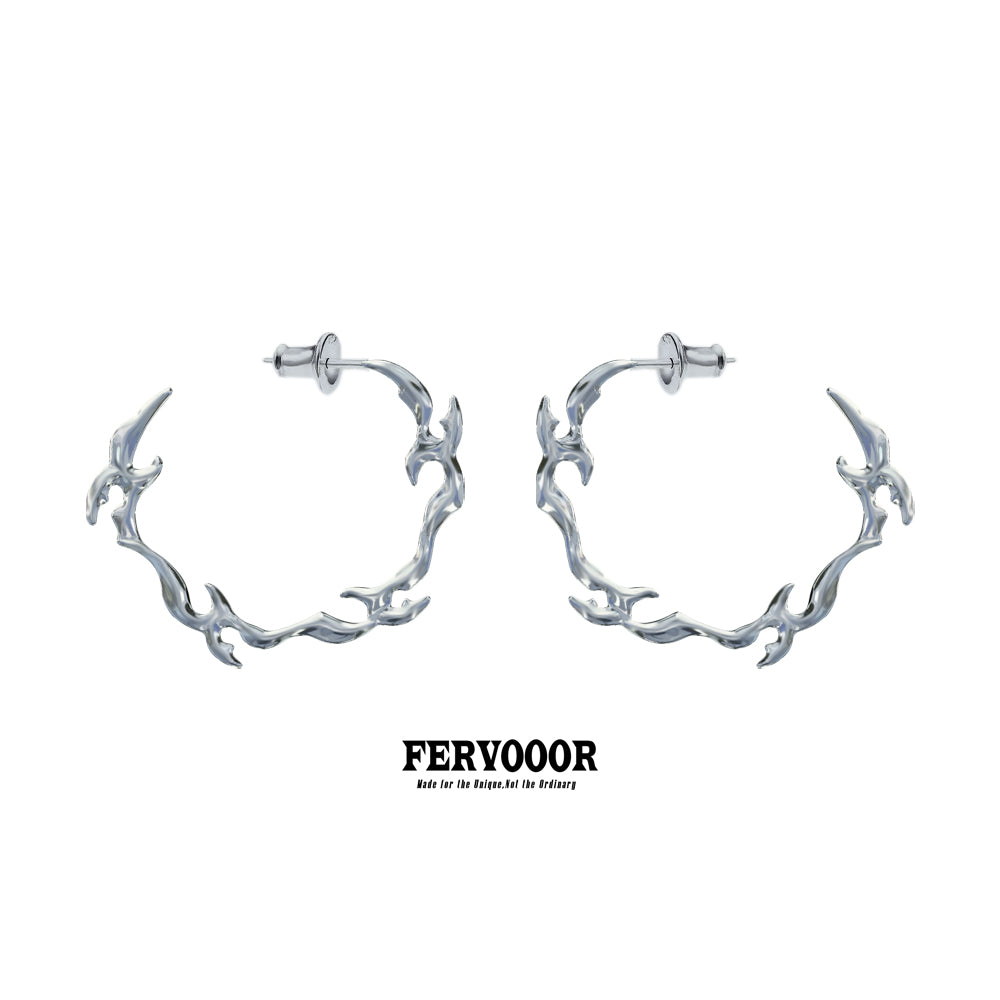 Fervooor Battle Angel Silver Blazing Wheel Hoop Earrings