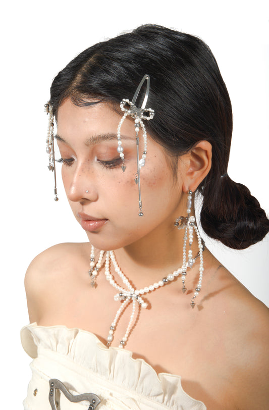 Fervooor Virtual Ribbon  pearl bow hair clip