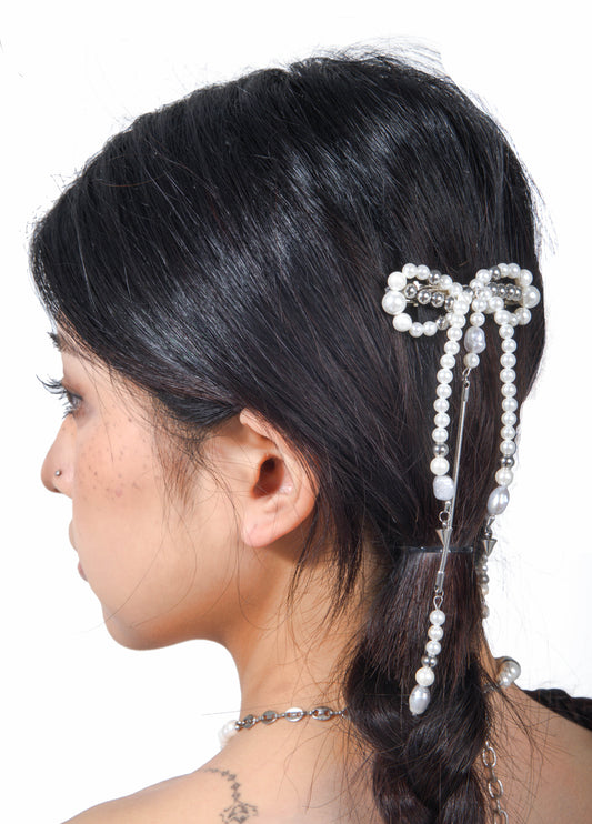 Fervooor Virtual Ribbon  pearl bow hair barrette