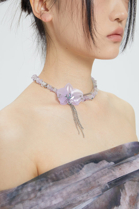 Spiked Orchid 3D printing bead purple necklace