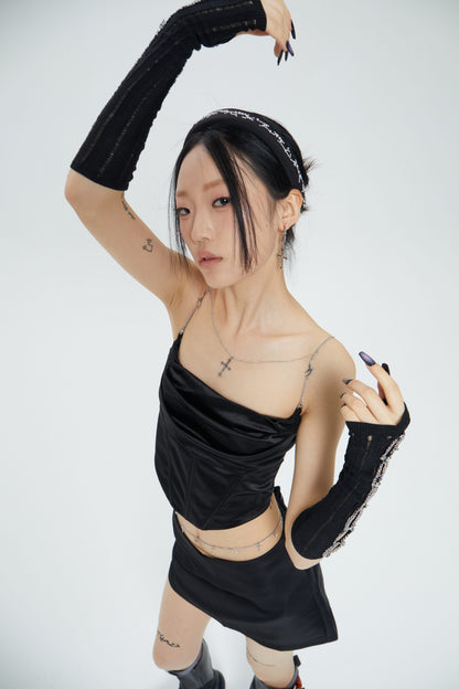 Fervooor chrome heart lily crucifix detachable shoulder chain