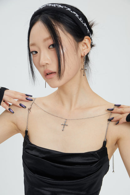 Fervooor chrome heart lily crucifix detachable shoulder chain