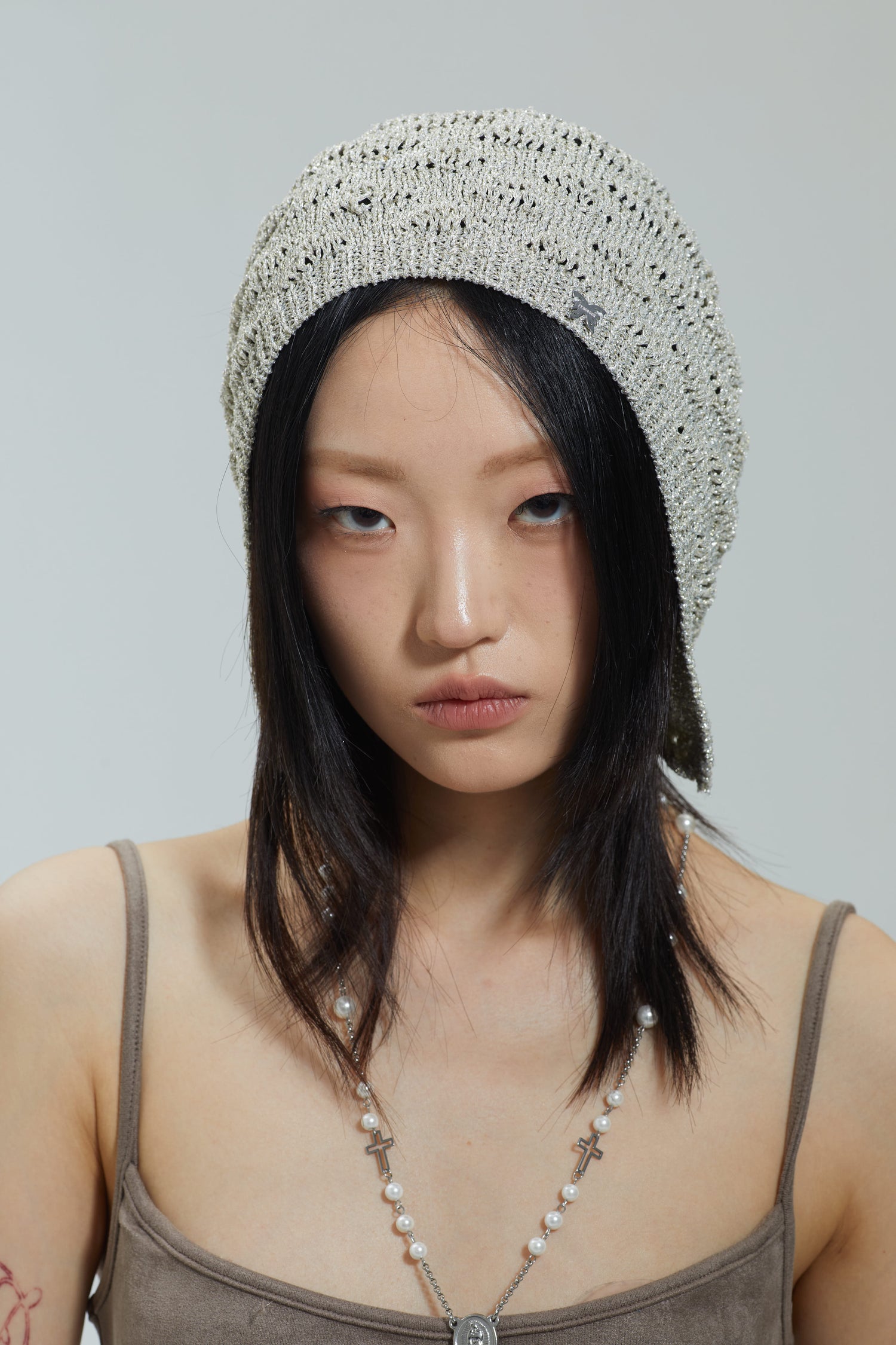 No Restock/ Fervooor Dune silver detachable chain knit beanie hat