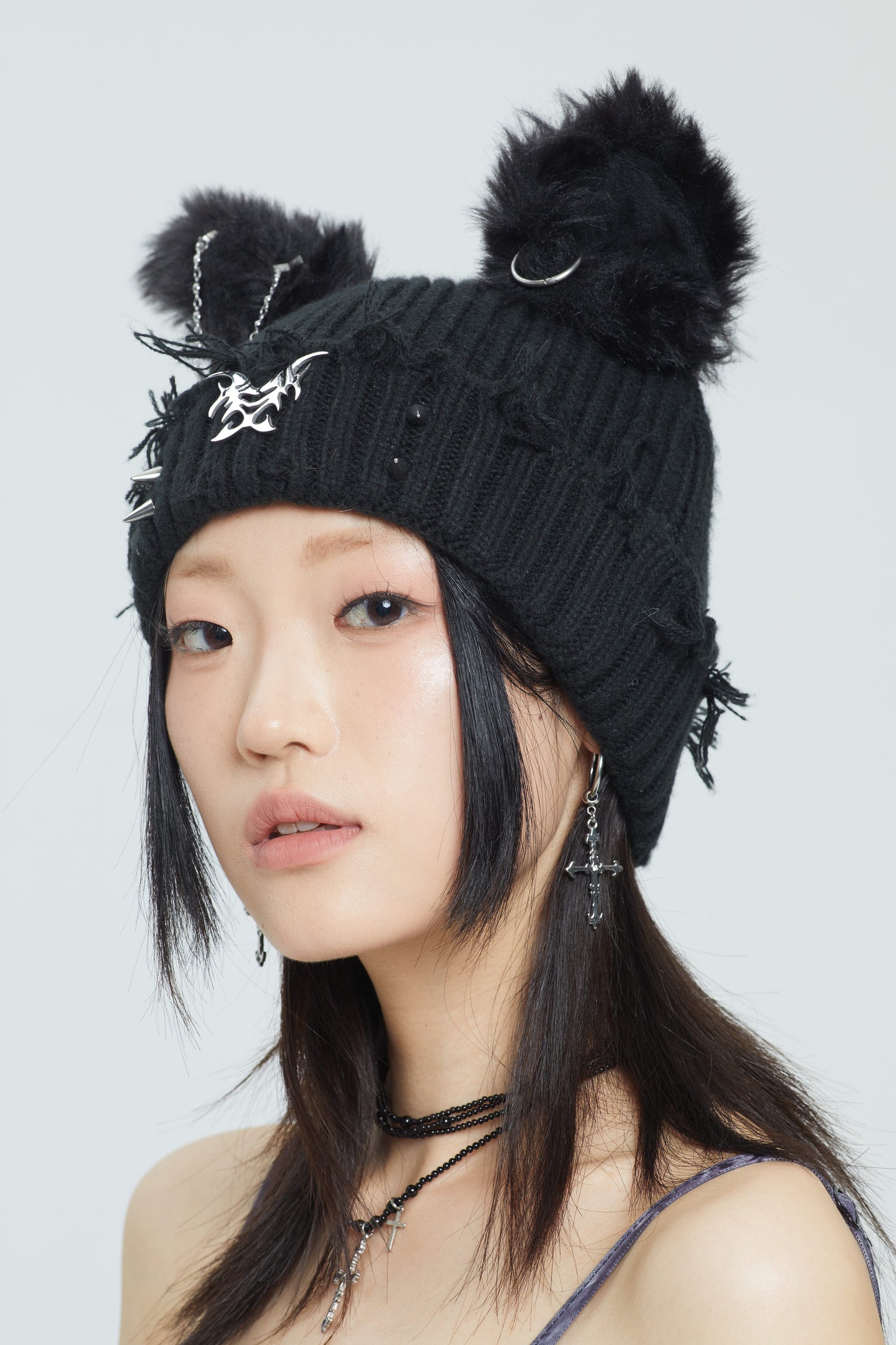 Fervooor black dog ear knit cap hat