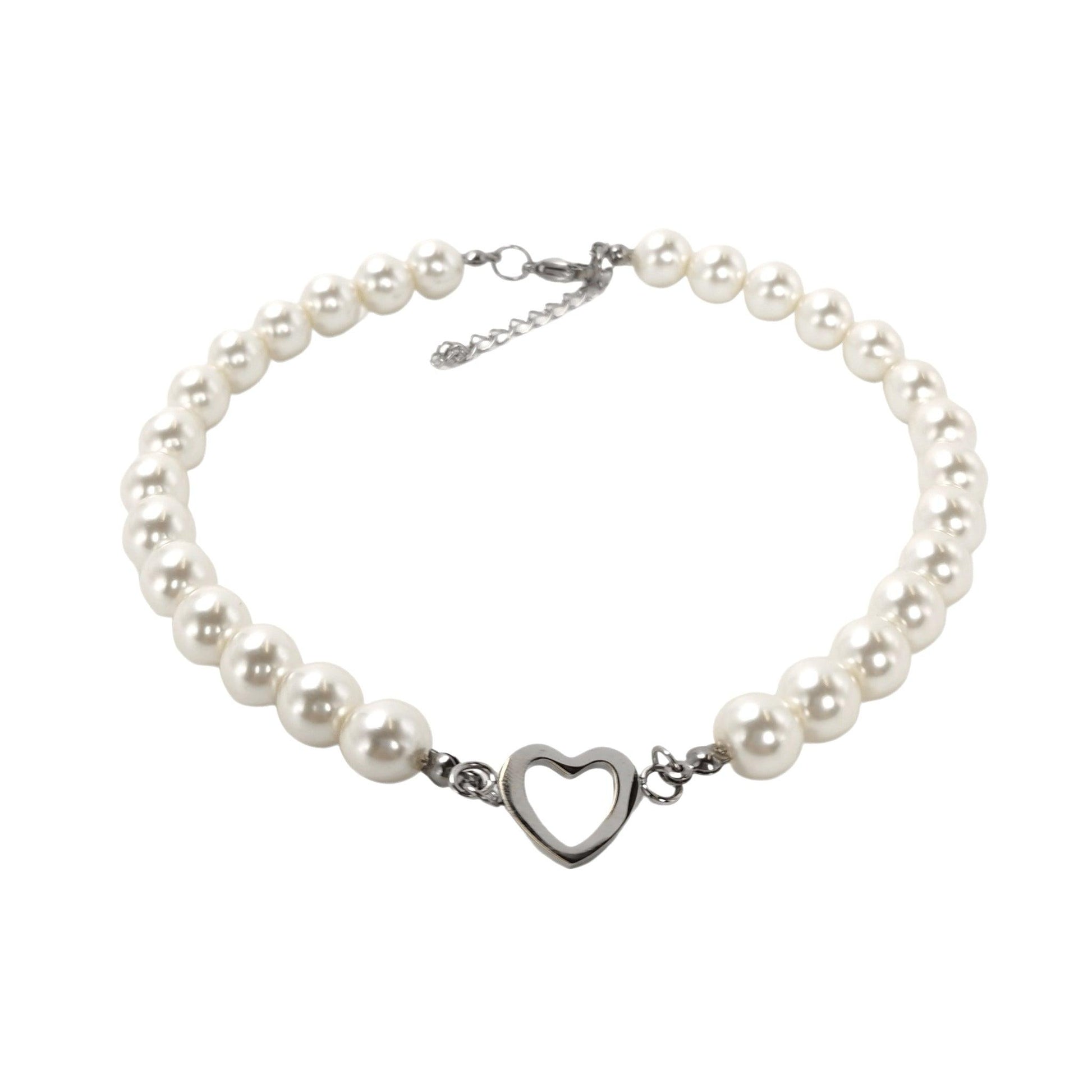 Fervooor Love heart pearl choker necklace - Fervooor