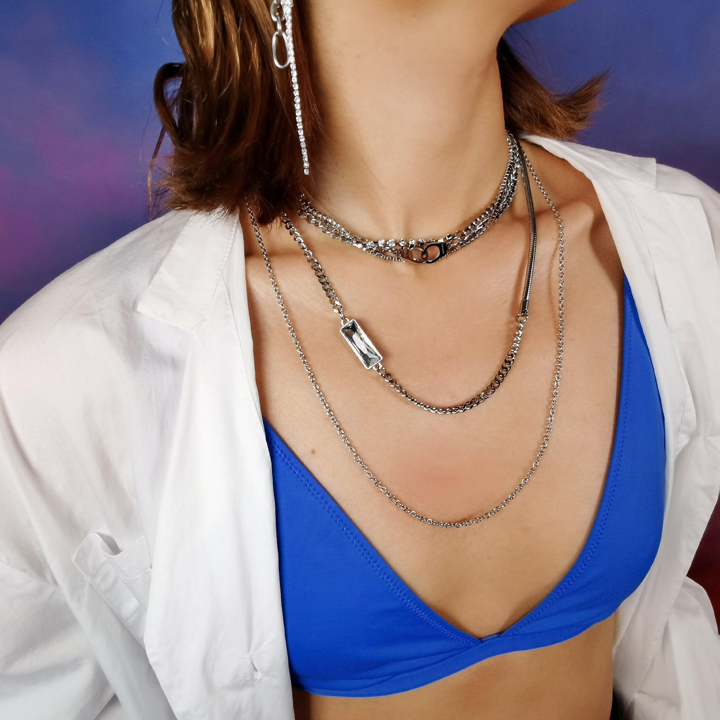 Fervooor Waterproof layered handcuffs shiny choker necklace - Fervooor
